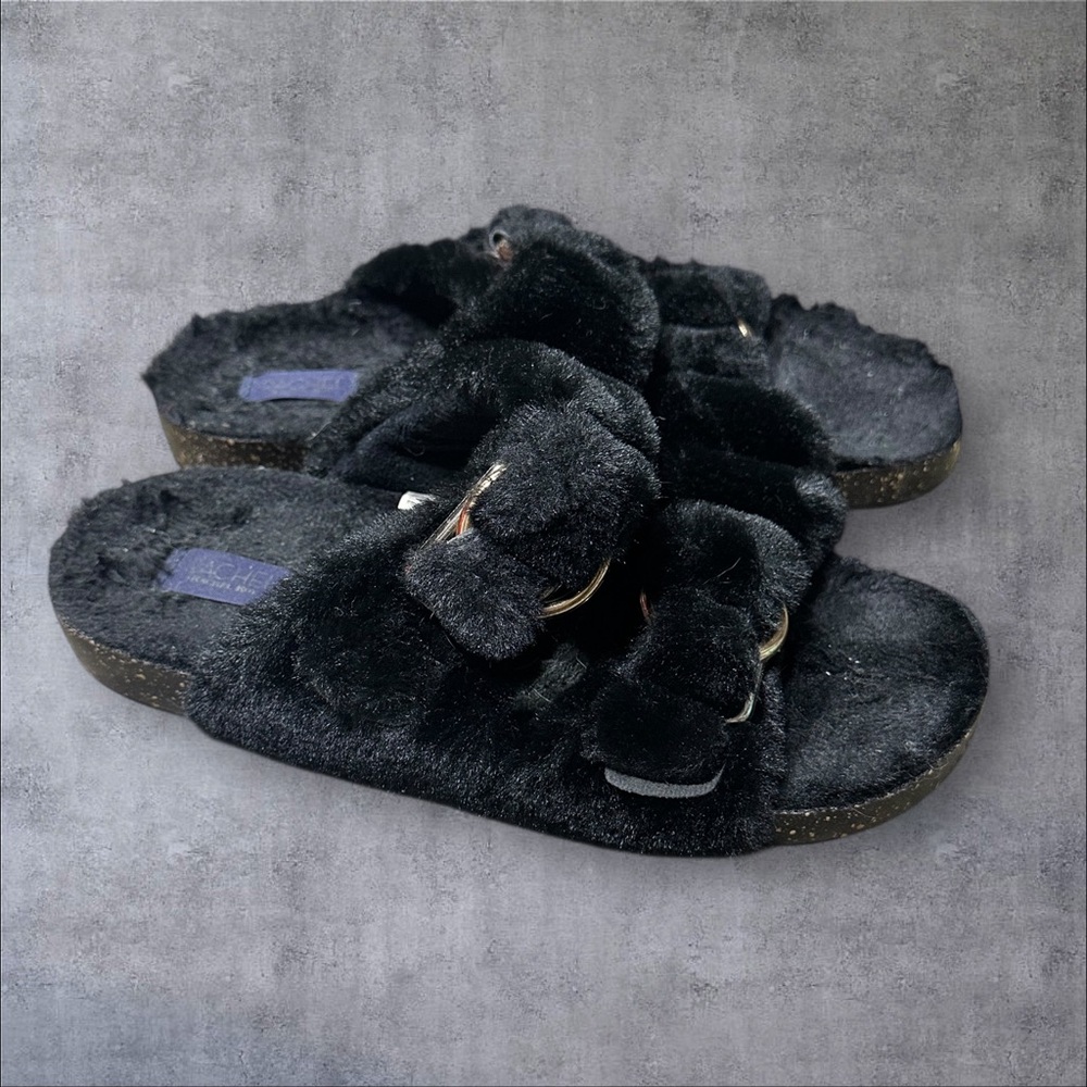 Rachel by Rachel Roy Women’s Black Faux Fur Slide Sandals Size 8 - Picture 3 of 7